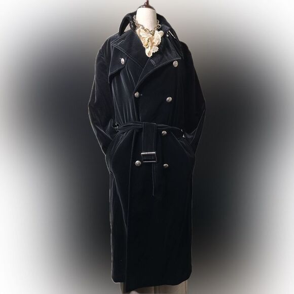 Ralph Lauren Black Label Double-Breasted Black Velvet Trench Coat - Picture 10 of 16
